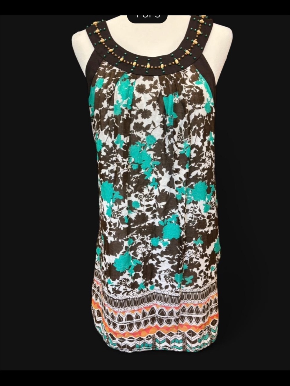 Robbie Bee Teal Brown Orange Patterned Midi Dress